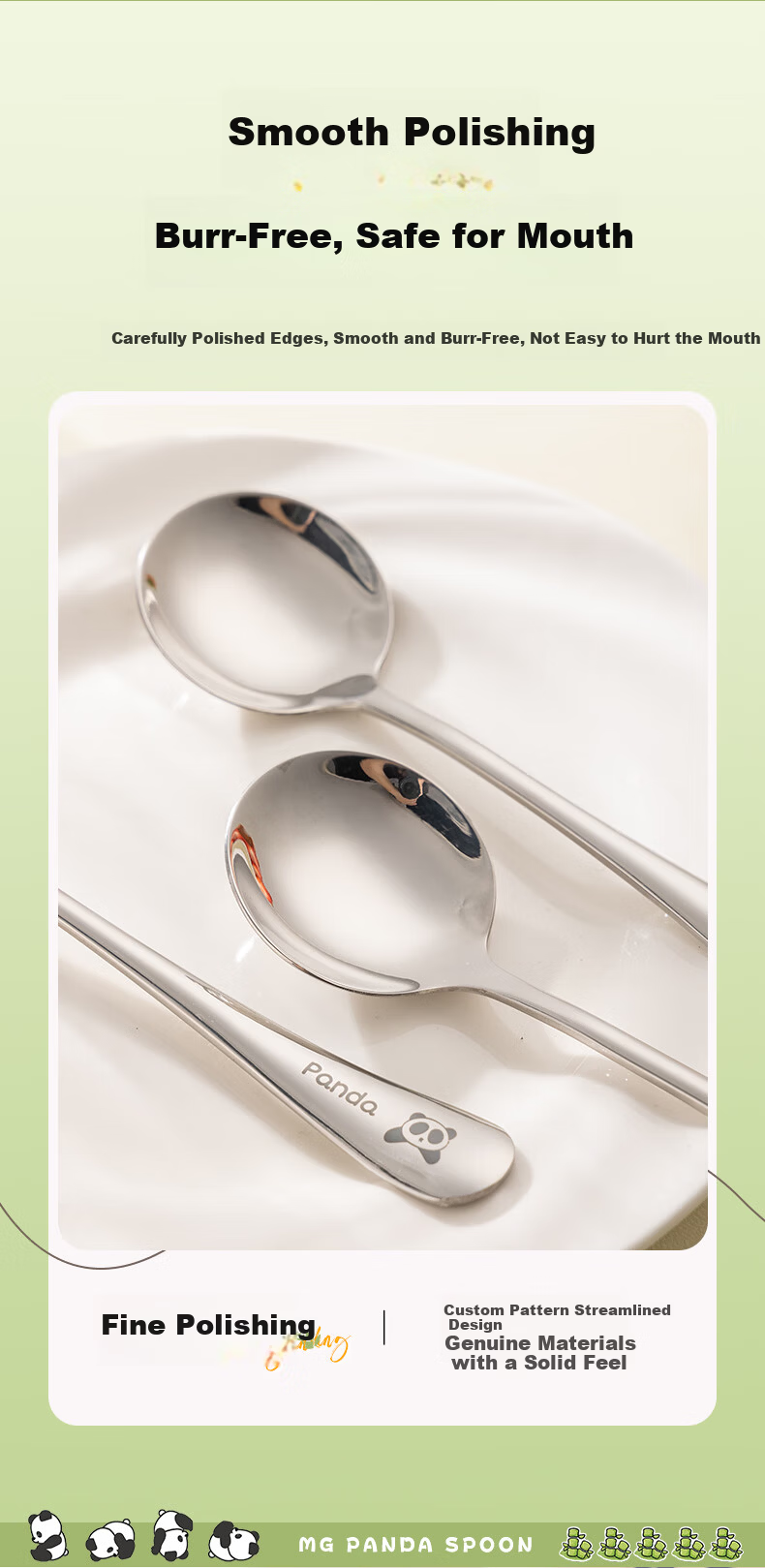 Guangyi 304 Stainless Steel Dinner Spoons, Children's Household Soup Spoons, Eating Spoons for Restaurants, Panda-Shaped Round Spoons, Set of 2, GY1425 7