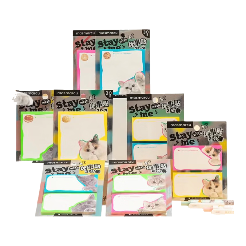 MASMARCU Morning Light Stationery Sticky Notes Small Strips Healing Index Sticky Notes Memo Message Notes Self-Adhesive Notes Cat Design Random YS0303 Exam Essential
