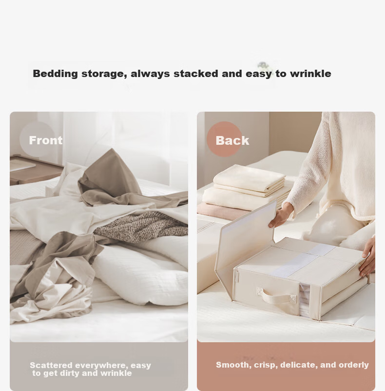 EACHY Bed Sheet and Duvet Cover Four-Piece Set Storage Box - Foldable Fabric Storage Bin in Wood Peach Pink, Extra Large 1