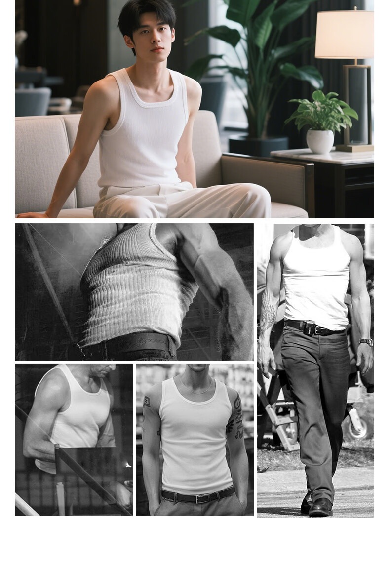 Liangpu Pure Cotton Ribbed Heavyweight American Style Men's Fitness Tank Top Sleeveless Training Shirt 18