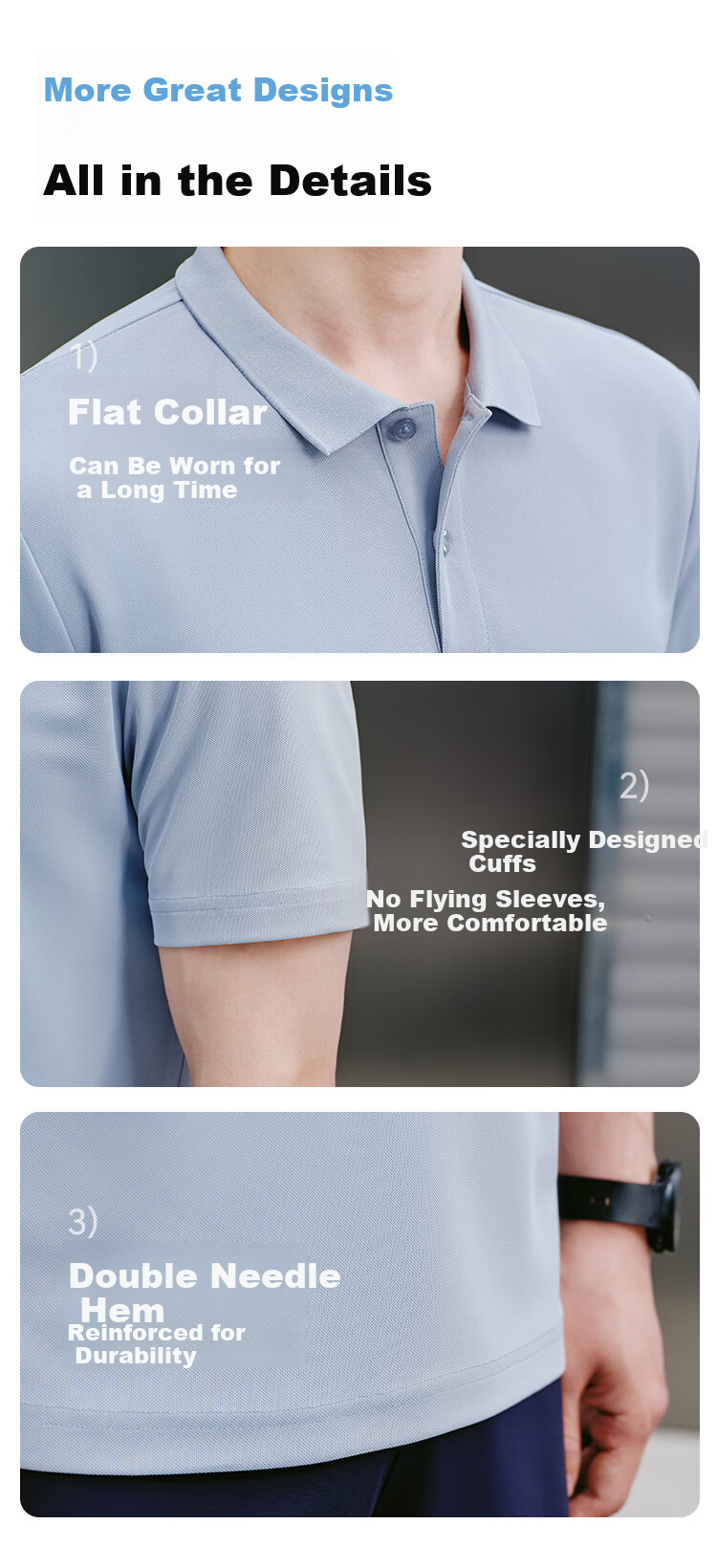 JD Original Summer Sports Short-Sleeve Men's T-Shirt Polo Shirt for Running, Fitness, Outdoor Quick-Dry Clothing Light Blue 3.0 3XL 14