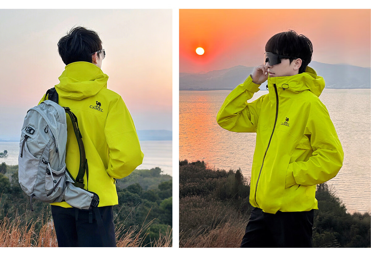 CAMEL [Wang Junkai's Choice], Outdoor Rain God Windbreaker Jacket for Men And Women, Hard Shell, Heavy Rain Level Windproof Waterproof Coat 34