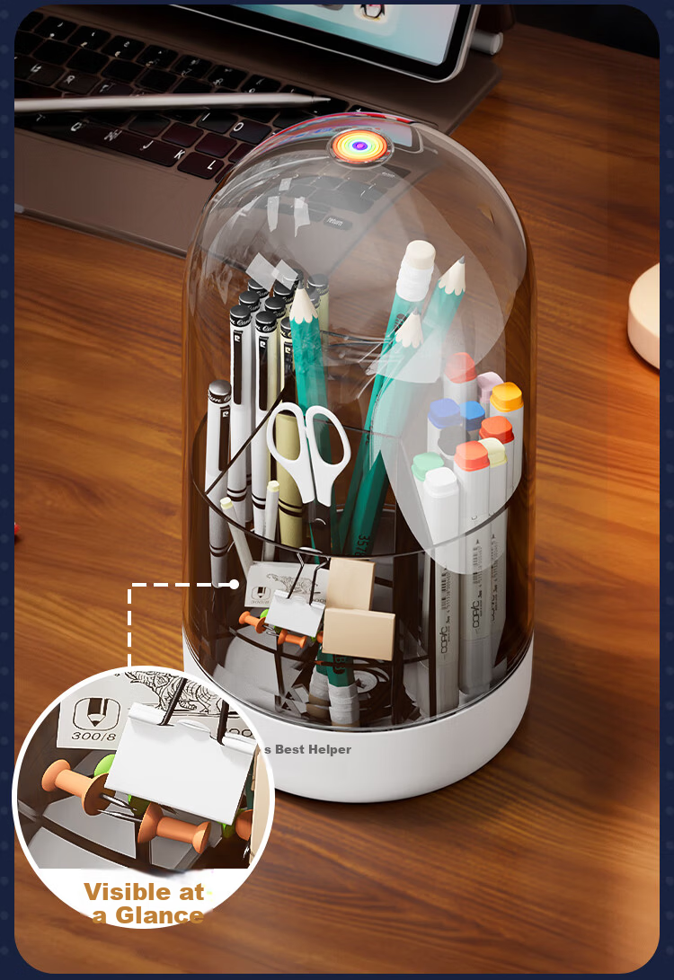Jiabangshu Rotating Pencil Holder Large Capacity Student Pencil Marker Stationery Storage Box Desktop Transparent Organizer No Lid 11