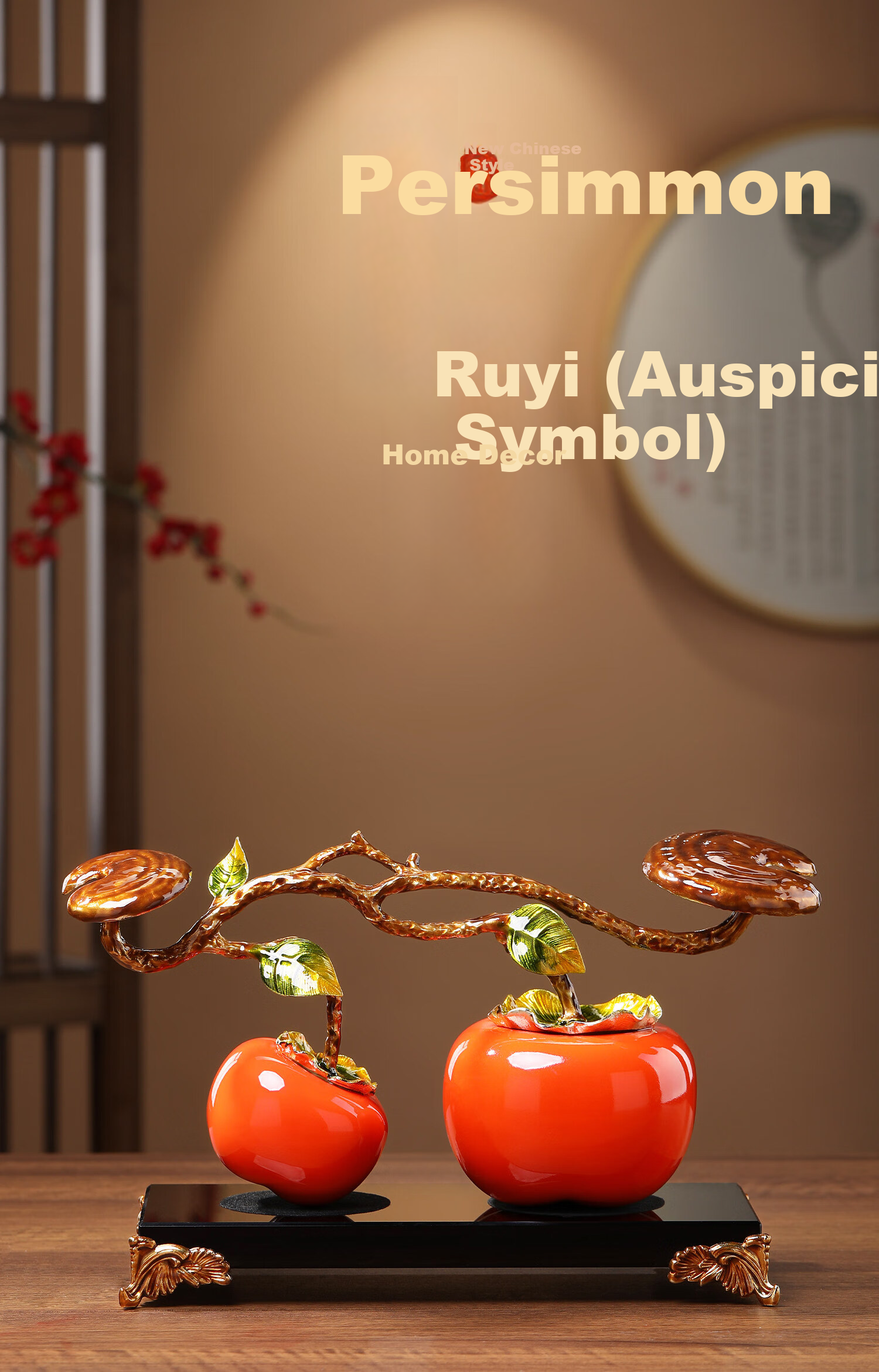 Heshengtang Persimmon Figurine New Chinese Style Light Luxury Enamel Color Housewarming Gift Opening Decoration for Living Room Entrance 1