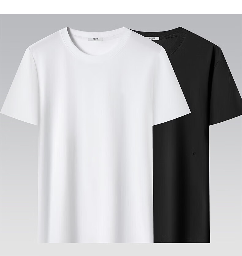 ROMON 100% Cotton Short Sleeve Men's Summer Breathable Business Casual Solid Color Crew Neck T-Shirt 5