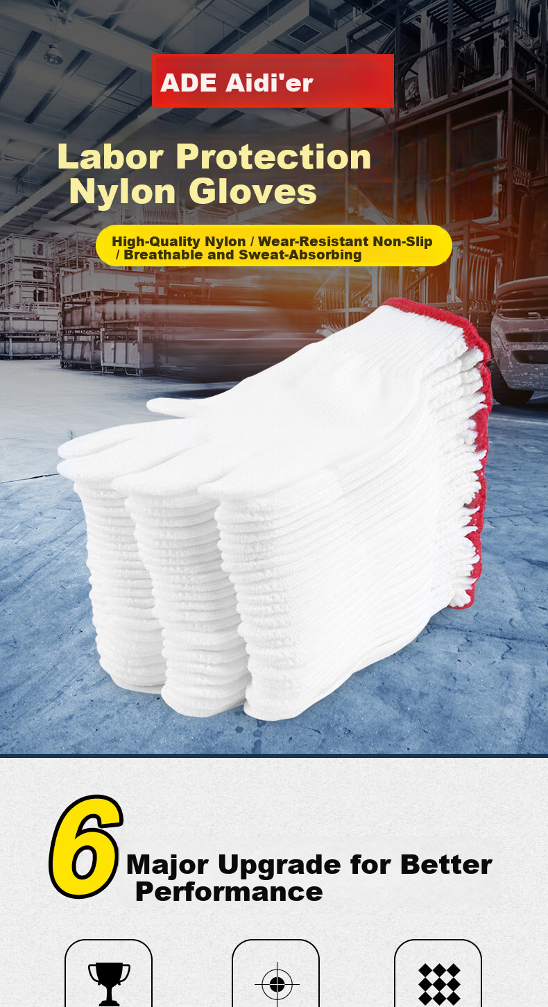 Aideer Labor Protection Nylon Gloves White Thread Gloves Thickened Anti-Slip Dense Wear-Resistant Repair Farming Construction Work Handling Protective Gloves 60 Pairs/Pack CW028029 1