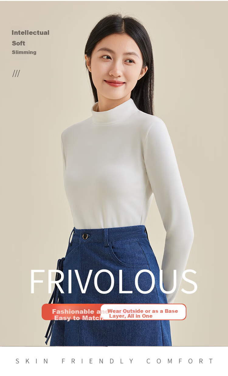 LangSha Women's Half Turtleneck Base Shirt Spring and Autumn Double-Sided Velvet Thermal Top Outerwear Autumn Shirt 11