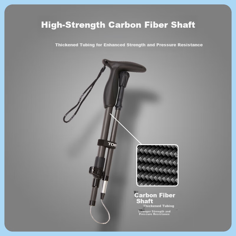 TOREAD Carbon Fiber Folding T-Shaped Trekking Pole Telescopic Lightweight Hiking Stick Charcoal Gray