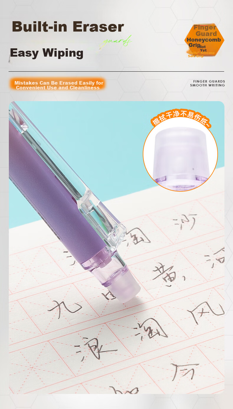 M&G Stationery Retractable Erasable Gel Pen Crystal Blue 0.5mm ST Tip Finger Guard Honeycomb Grip Anti-Slip Pen Grip for Elementary Students Handwriting Practice 2 Pieces Random AKPJ8605B2-ZZ 12
