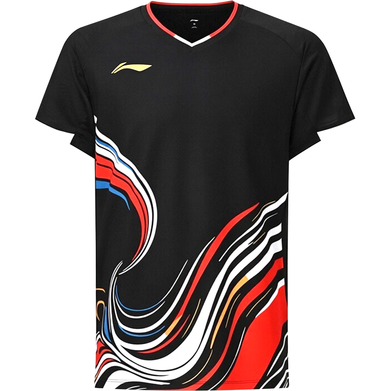 LI-NING Unisex Badminton Competition Shirt Youth Team Tournament Short Sleeve T-Shirt Black M