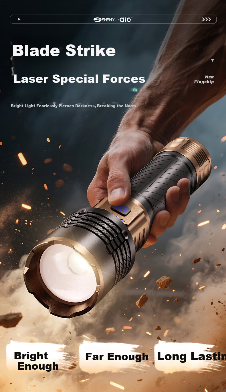 AIC High-Power Flashlight Long Battery Life Outdoor Survival Large Capacity Rechargeable Long-Range Tactical Torch 3