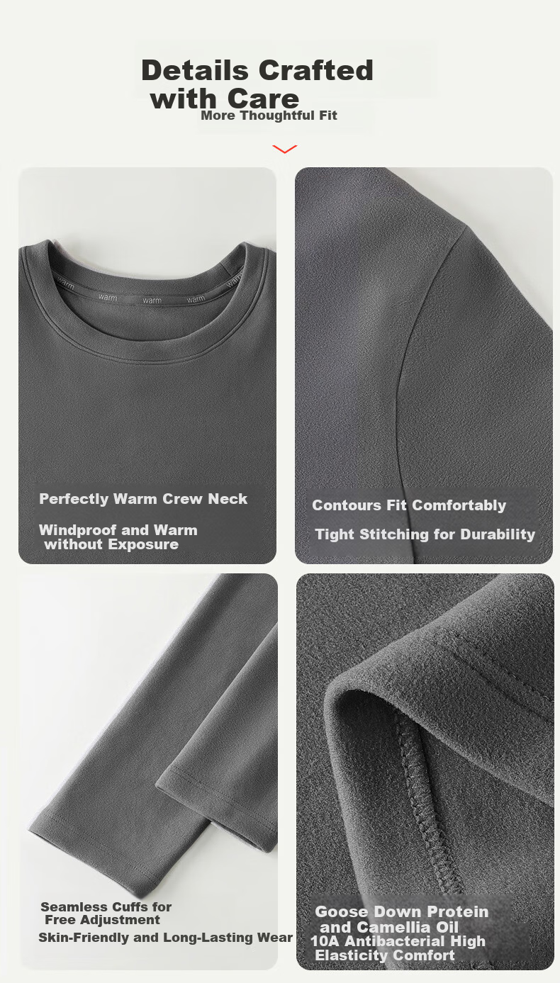 BOPRUIEY Men's Thermal Underwear 10A Antibacterial Breathable Single Top Goose Down Camellia Oil Moisturizing Warm Heating Men's Base Shirt 12