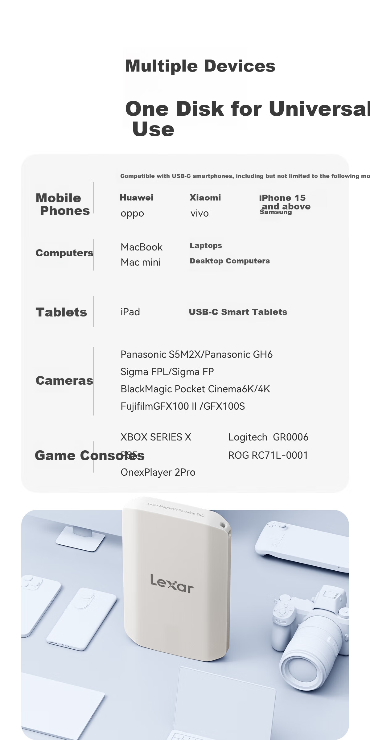 Lexar 4TB Type-C USB 3.2 Portable SSD (PSSD) ES5 2000MB/s Read Speed Magnetic Attachment for Mobile Phones and Laptops Advanced Triple Protection All-Scenario Adaptation 4