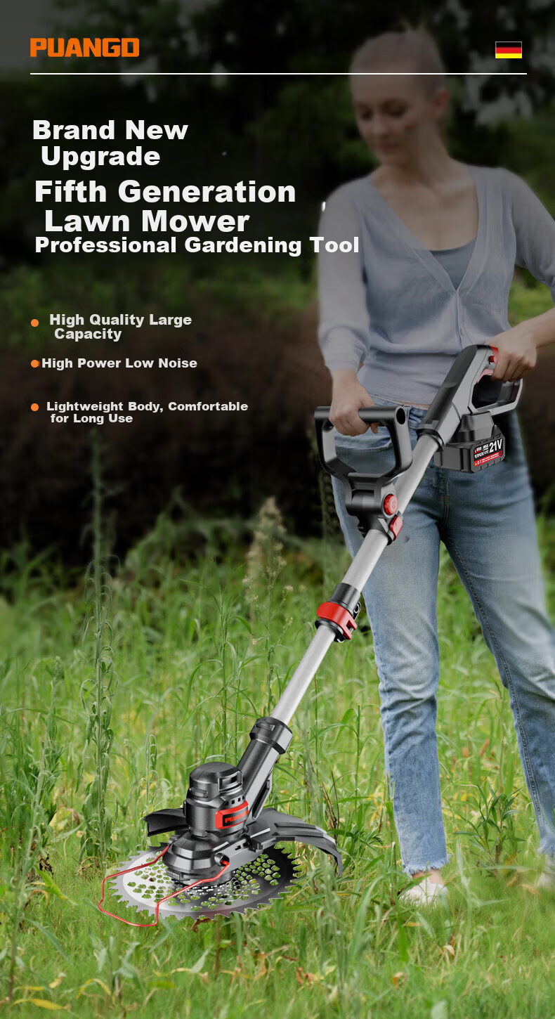 PUANGD Electric Lawn Mower Handheld Grass Trimmer Cordless Lithium Battery Grass Cutter Weed Removal Tool 2