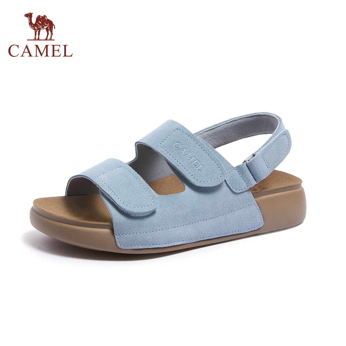 CAMEL Birkenstock Women's Cool Beach Sandals Suede Velcro Sandals L26M504021 Blue Size 35