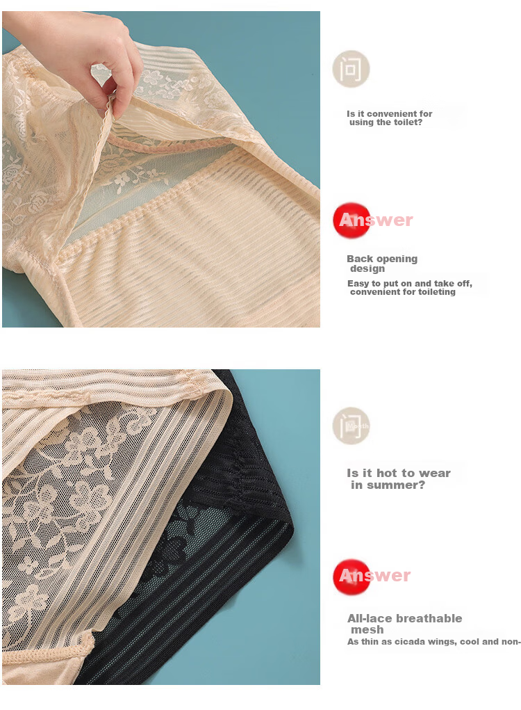 Tingmei Back-Opening One-Piece Shapewear for Women, Tummy Control, Hip Lift, Slimming, Ultra-Thin Lace Breathable Body Shaper, Summer XL 5