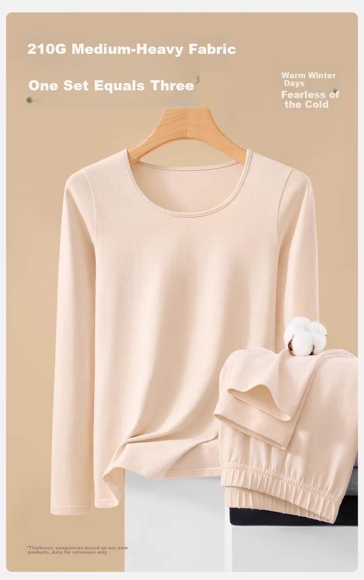 Caiyue Women's Cotton Thermal Underwear Set 10A Antibacterial Thin Round Neck Warm Elastic Comfortable Base Layer 5
