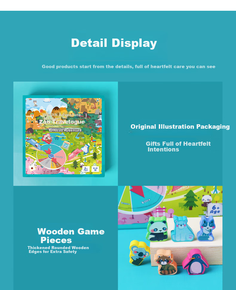Mr. Toy Children's Board Game Boys Girls Birthday Gift Extra Large Deluxe Parent-Child Interactive Educational Toy [Zoo Adventure] 6