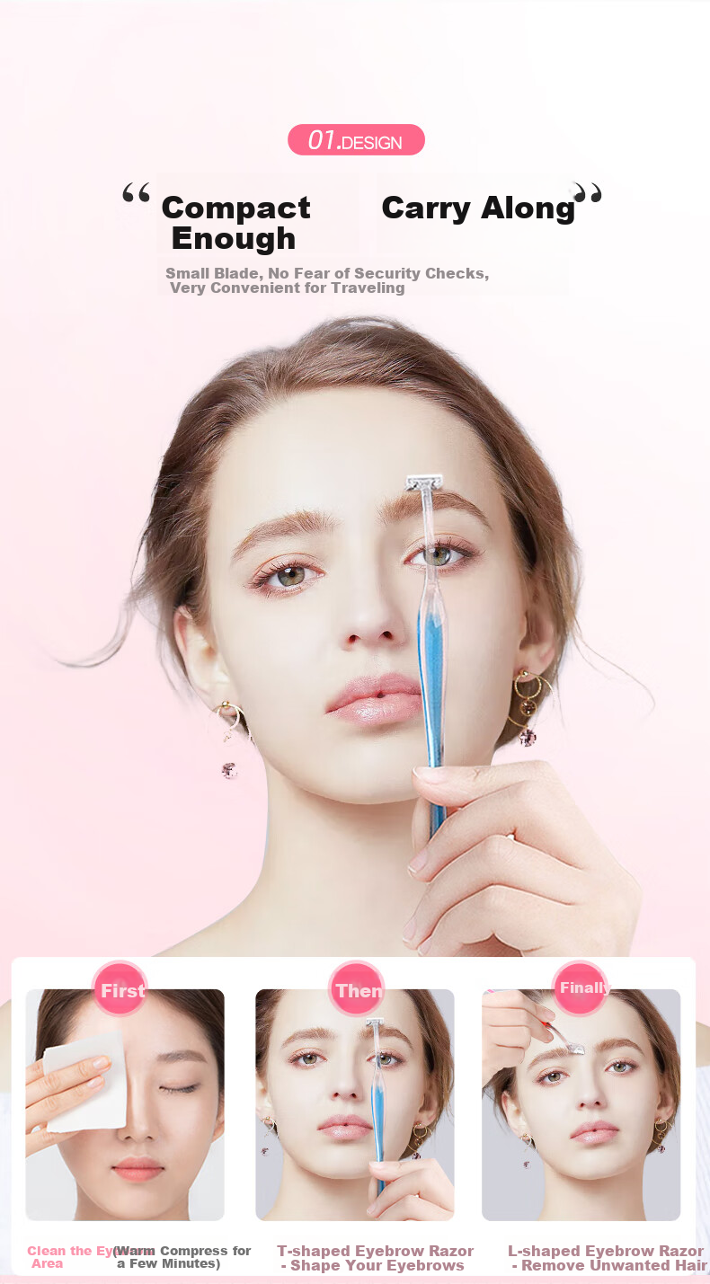 KAI Women's Mini New T-Shaped Eyebrow Razor with Protective Net, Precision Trimming, Compact and Handy (3 Pieces) 4