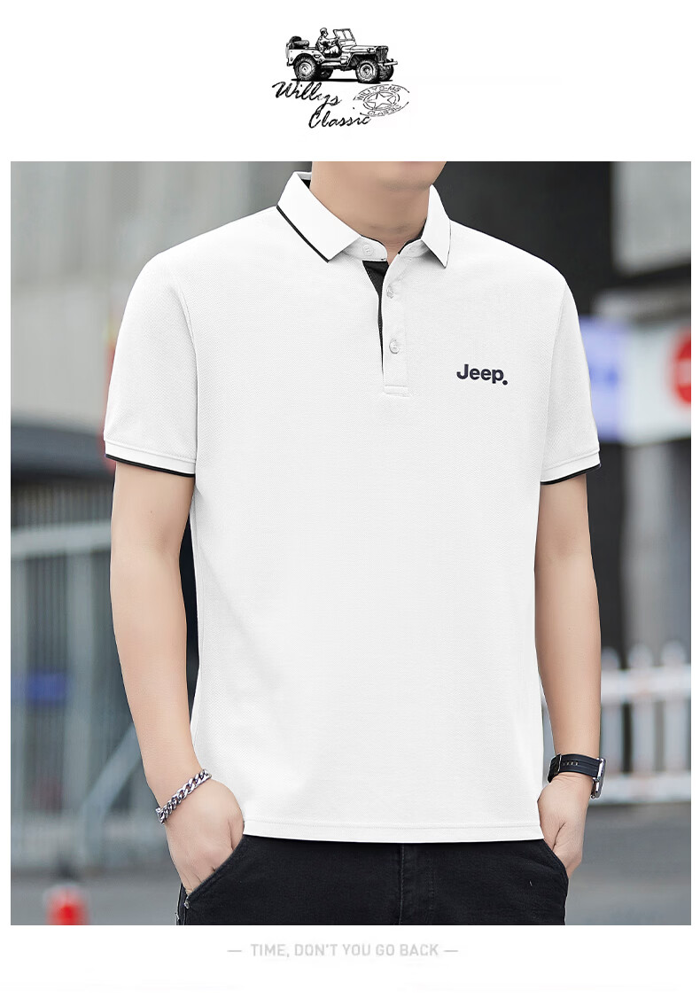JEEP Polo Shirt for Men, Summer Breathable Short-Sleeve, Turn-Down Collar Quick-Dry T-Shirt, Business Father's Day Gift, Black, 3XL 23