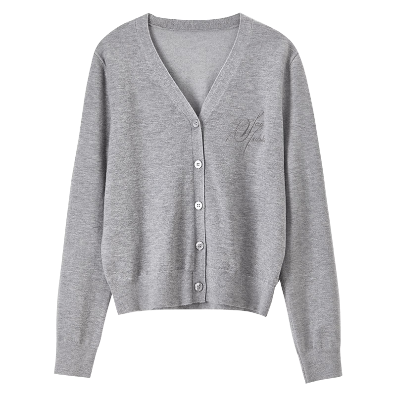 Sentubila Spring Summer Casual V-Neck Cardigan Knitwear Women Simple High-End Top Cardigan Innerwear Light Gray M
