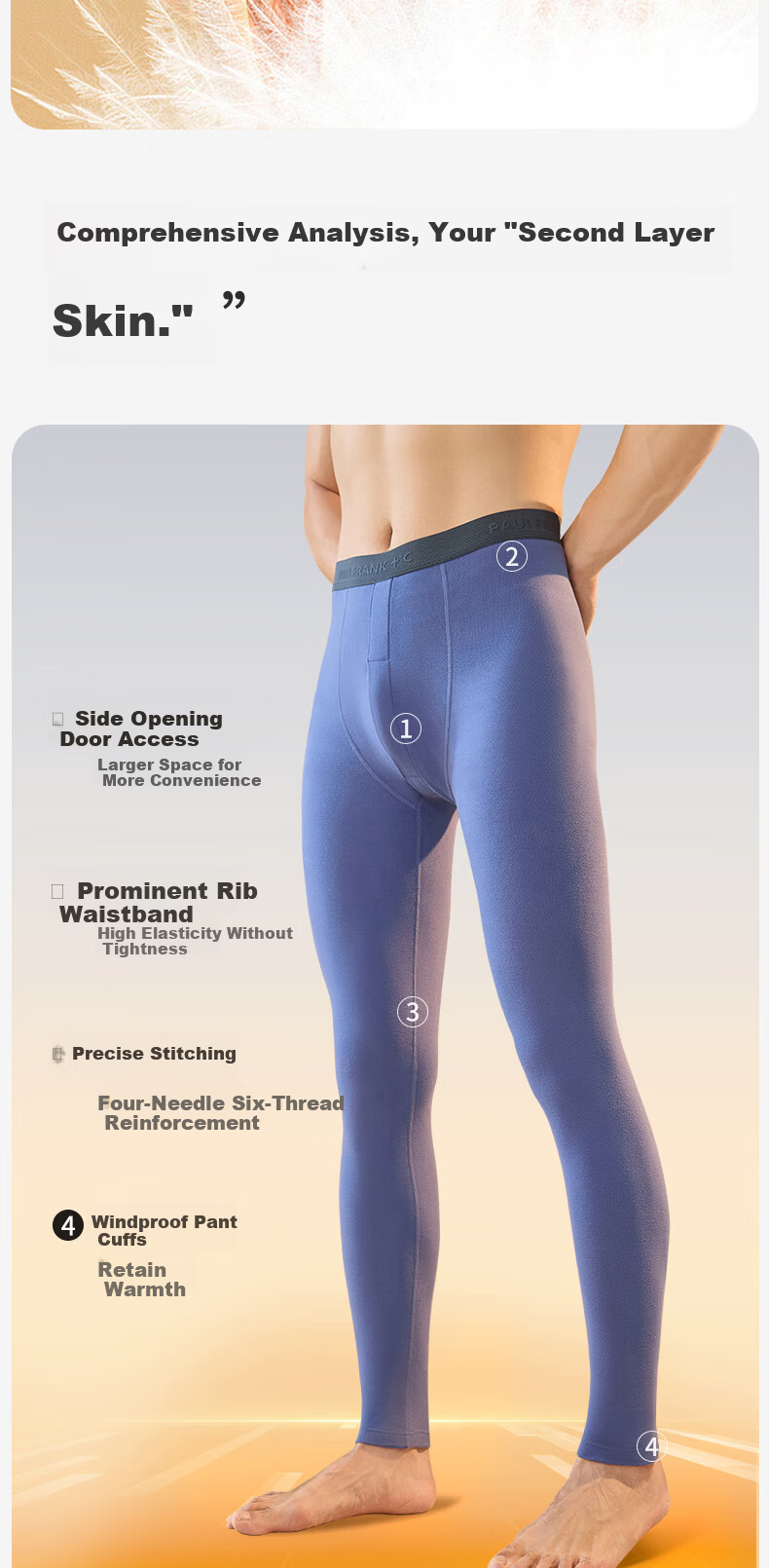 Paul Frank Thermal Underwear for Men, 7A Antibacterial Comfortable Seamless Autumn Pants, High Elasticity Non-Tight High-Waist Large Size Thermal Underwear 6