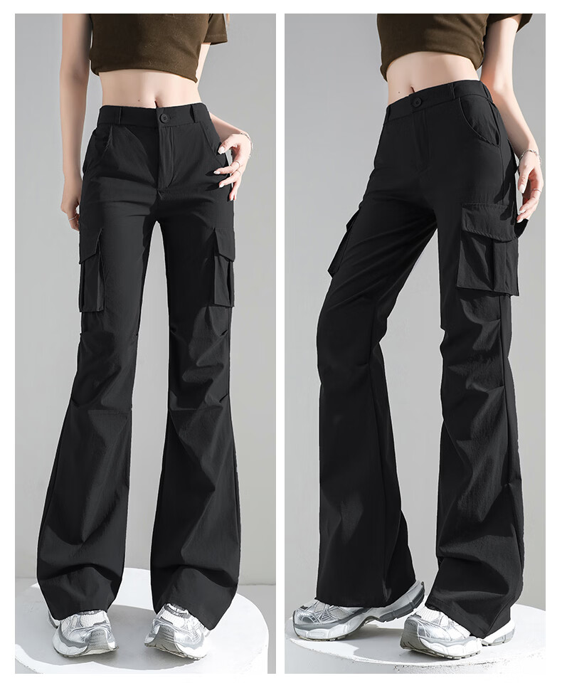 Borui Women's Micro Flare Quick-Dry Lightweight Work Pants 2026 New Summer Casual Slim American Paratrooper Trousers 24
