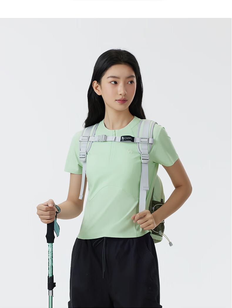 CAMEL Women's Outdoor Quick-Dry T-Shirt 26 Spring Summer Breathable Short Sleeve Cooling Sun Protection Half-Zip Sports Top 9017 8