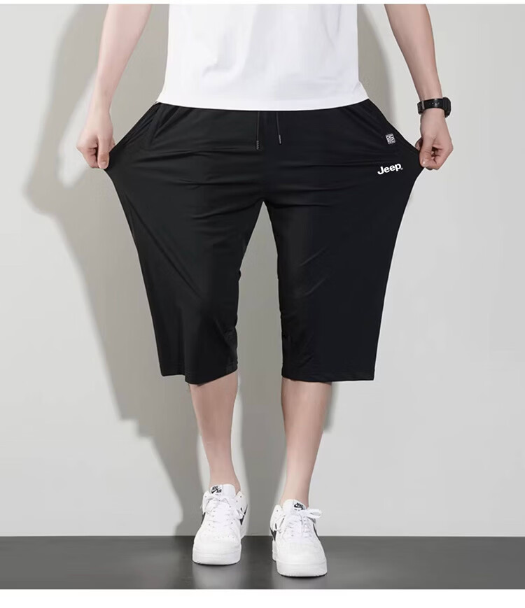 JEEP Men's Summer New Ice Silk Thin Seven-Point Casual Sports Shorts Black L 10