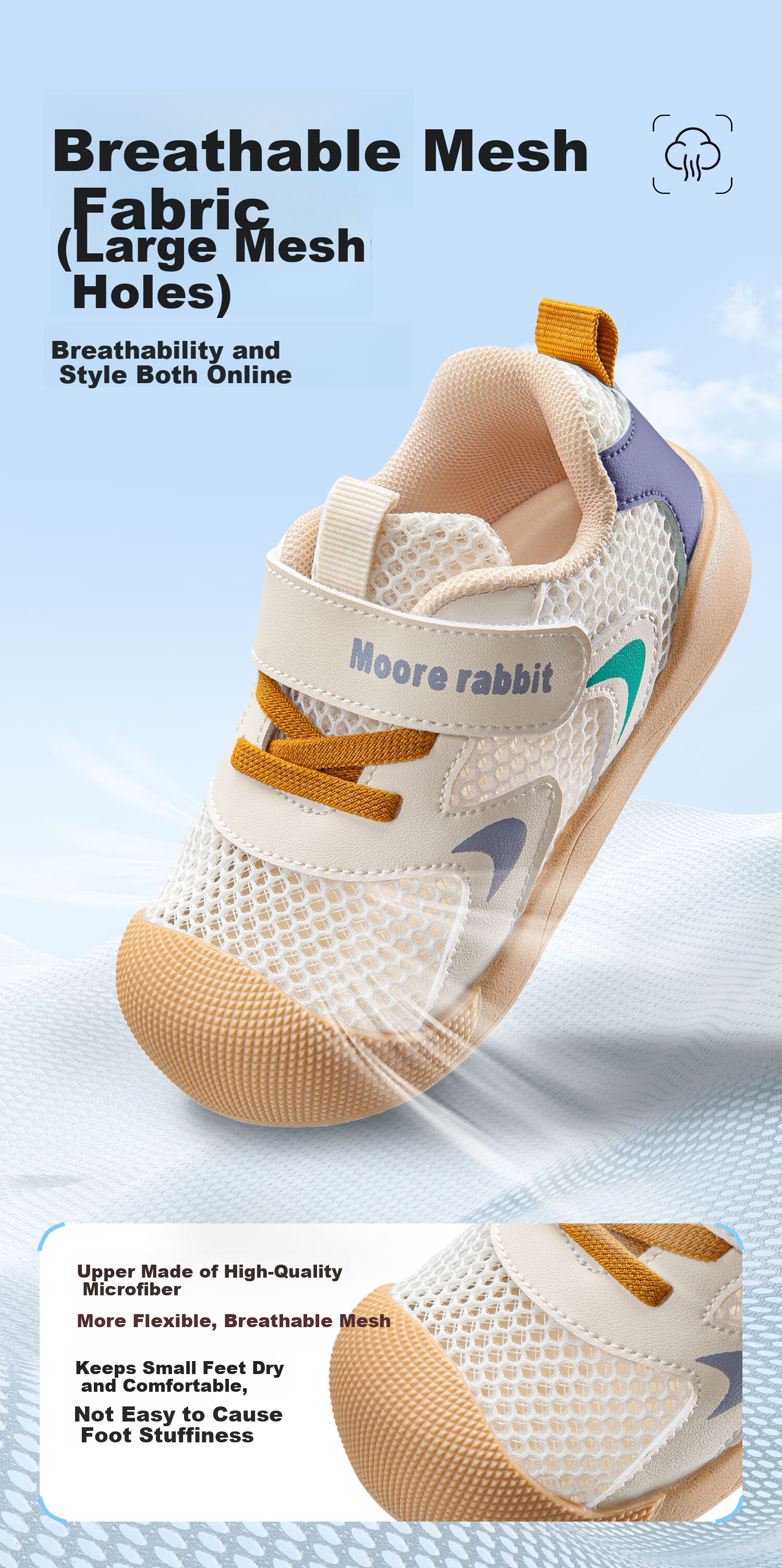 More Rabbit Children's Soft Sole Walking Shoes Four Seasons New Breathable Mesh Anti-Kick Baby Boys Girls Steady Walking Shoes 11