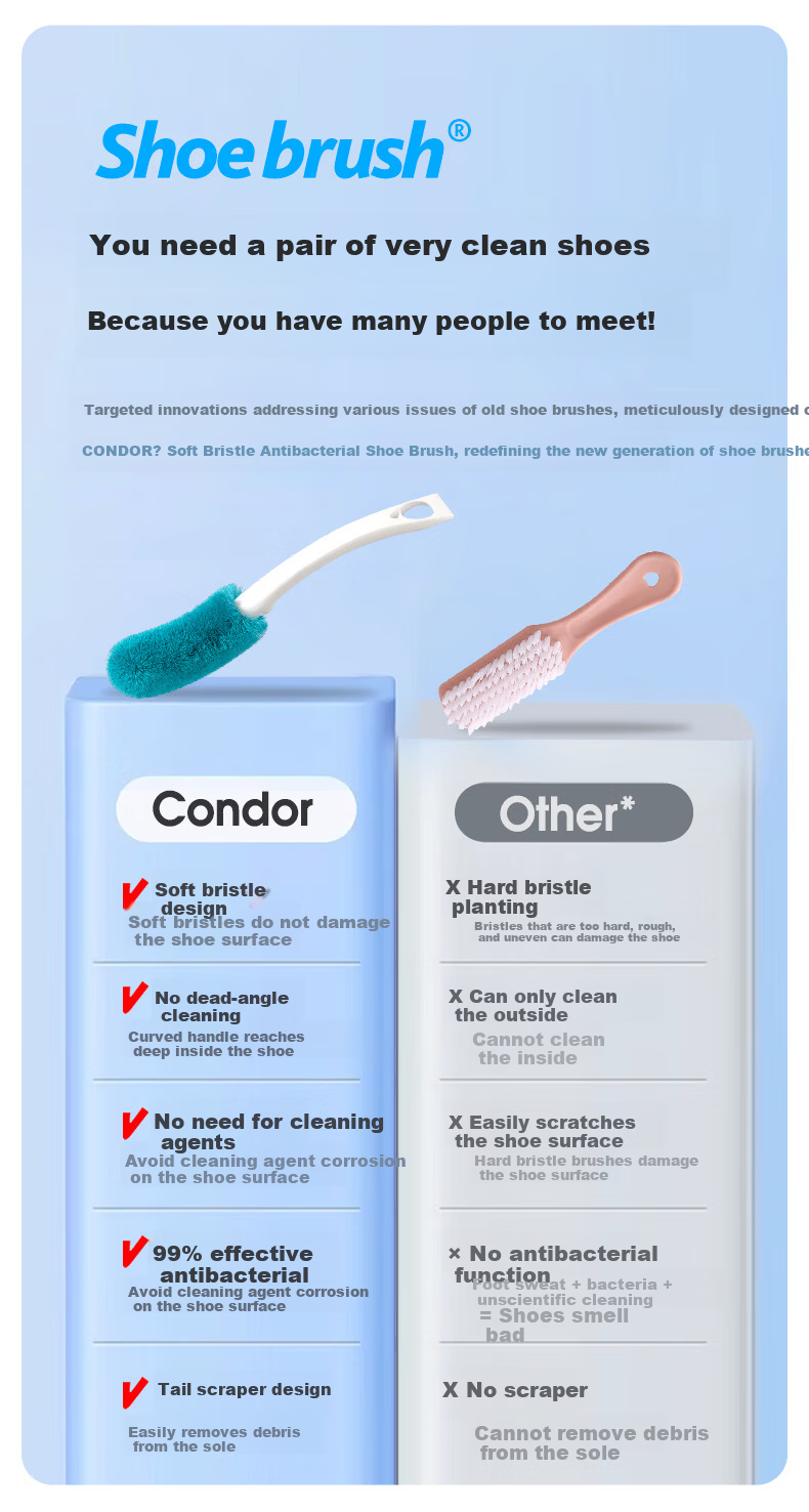 CONDOR Japanese Soft Bristle Shoe Brush Household Clothing Cleaning Brush Soft Bristle Multi-Function Long Handle Shoe Cleaning Tool 4