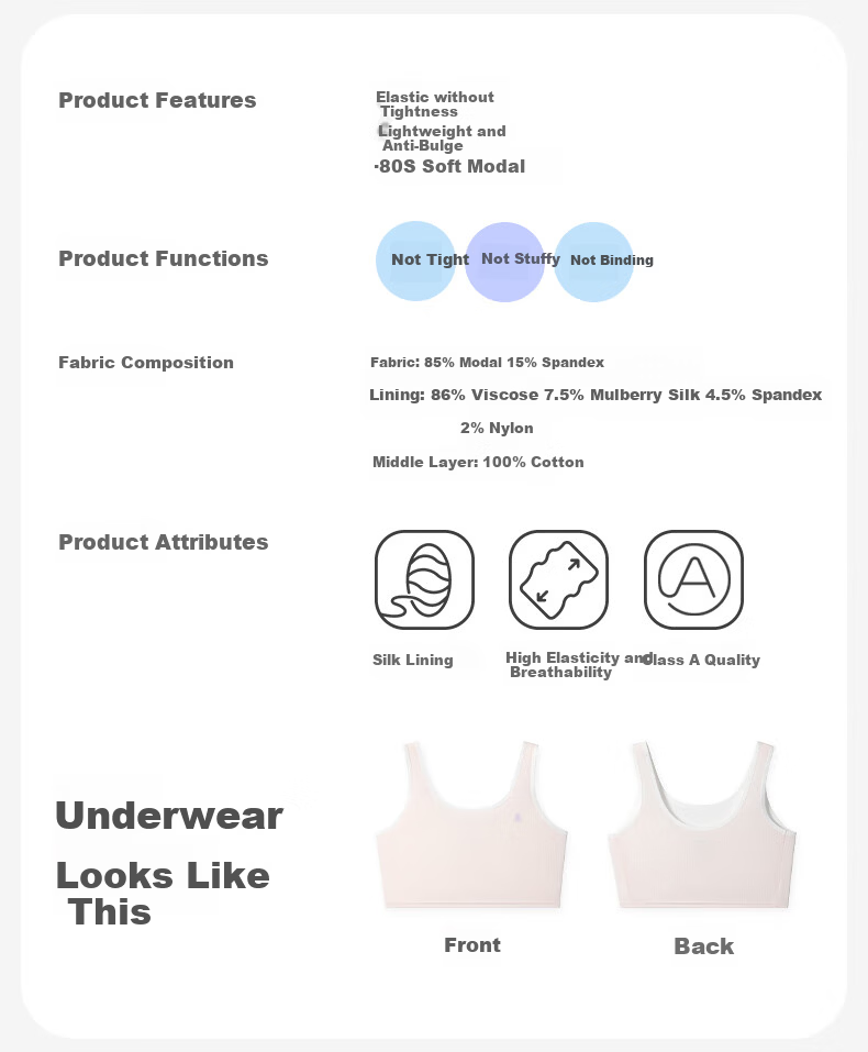 Jiusuiban 80S Modal Children's Underwear, Girls' Bra for Ages 8-10, Student School Uniform, Anti-Nipple Protrusion, Mid-Length Camisole 2