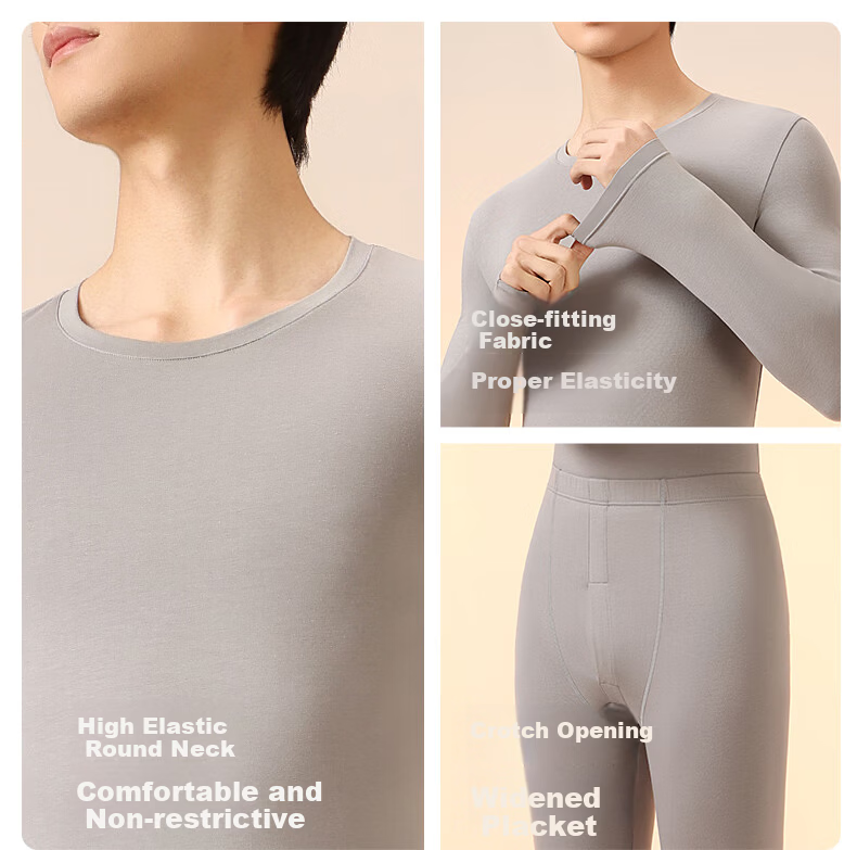MINISO Pure Cotton Men's Thermal Underwear Set Autumn Winter Round Neck Antibacterial Anti-Static Base Layer Pajamas 7