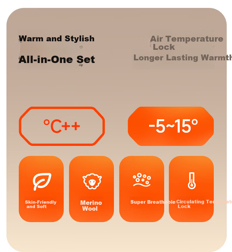 MINISO Men's Thermal Underwear Set Autumn Winter Wool Silk Heating Fleece Crew Neck Top and Bottom 2