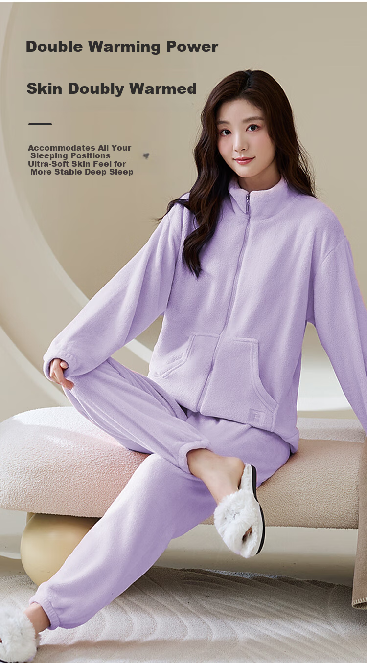 LangSha Women's Winter Long Sleeve Fleece Lined Flannel Cardigan Basic Solid Color Pajama Set Pink 2026 8