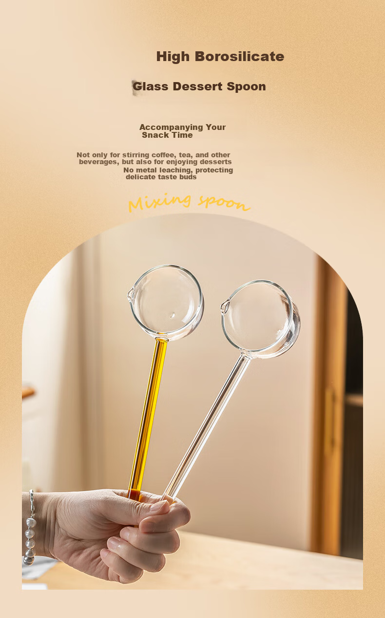 CRISTALGLASS High Borosilicate Long Handle Glass Spoon Large Household Soup Spoon Personal Dessert Stirring Spoon Snail Noodle Slurping Spoon 3