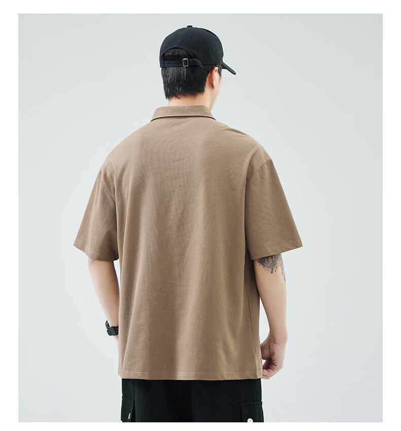 Fingercroxx American Style Patchwork Short Sleeve Polo Shirt Men Summer Loose Fit Casual Lapel Top Black M 18