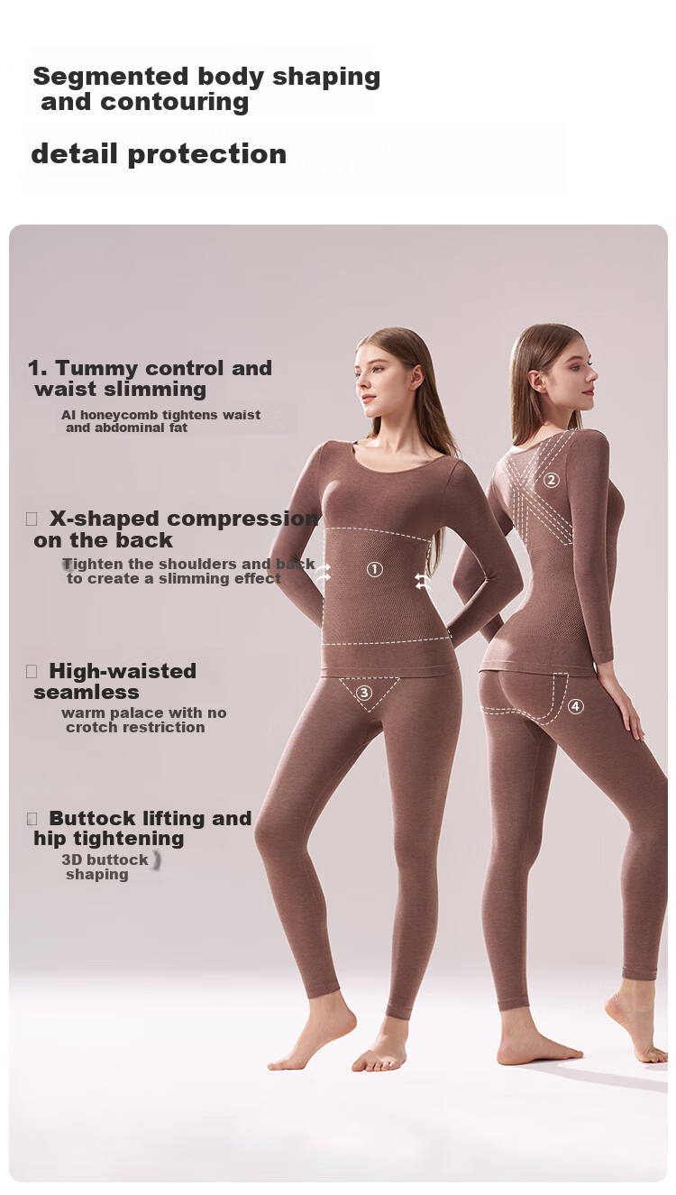 Ordifen Women's Thermal Wool Warm Set Autumn Shirt and Pants Slim Fit High Waist Cotton Wool Base Layer Winter 3