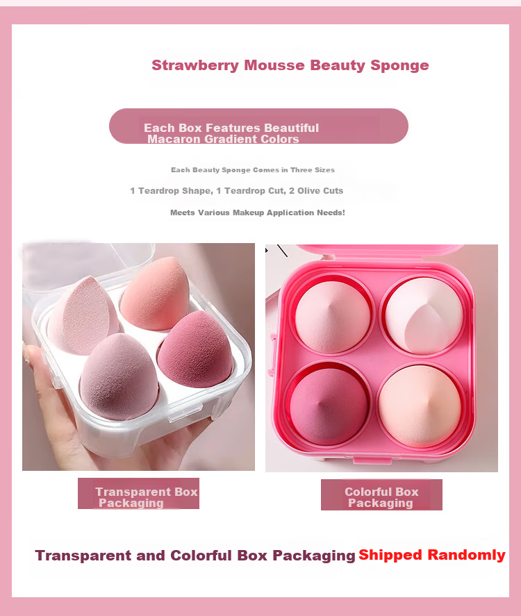 Yefili Four Strawberry Mousse Makeup Sponges Cosmetic Beauty Blenders Foundation Puff Set 2