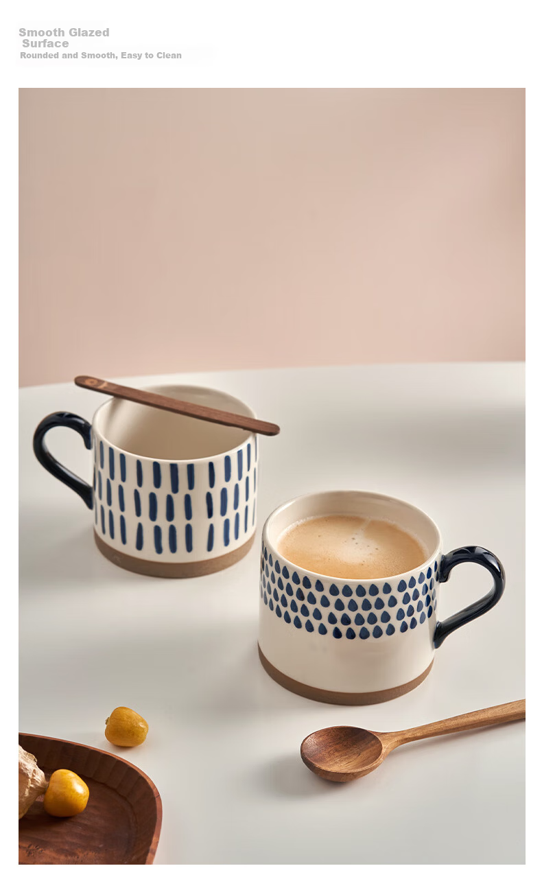 Siyue Ceramic Mug Home Breakfast Cup High-Value Red Striped Coffee Cup 450ml 16