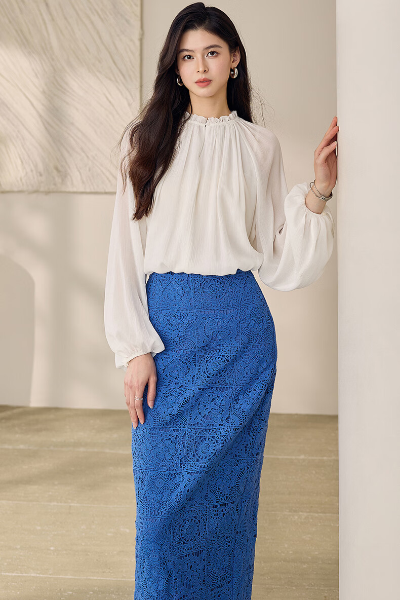 ROEYSHOUSE French Style Lantern Sleeve Shirt Women Spring Elegant Loose Raglan Sleeve Top 12493 White L 1