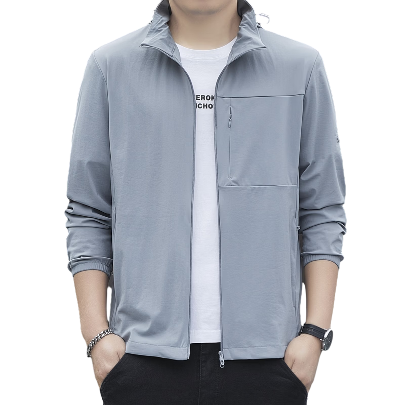 ROMON Men's Summer Ice Silk Quick-Dry Thin Breathable Casual Outdoor Sun Protection Jacket Fishing Coat 8189 Blue XL