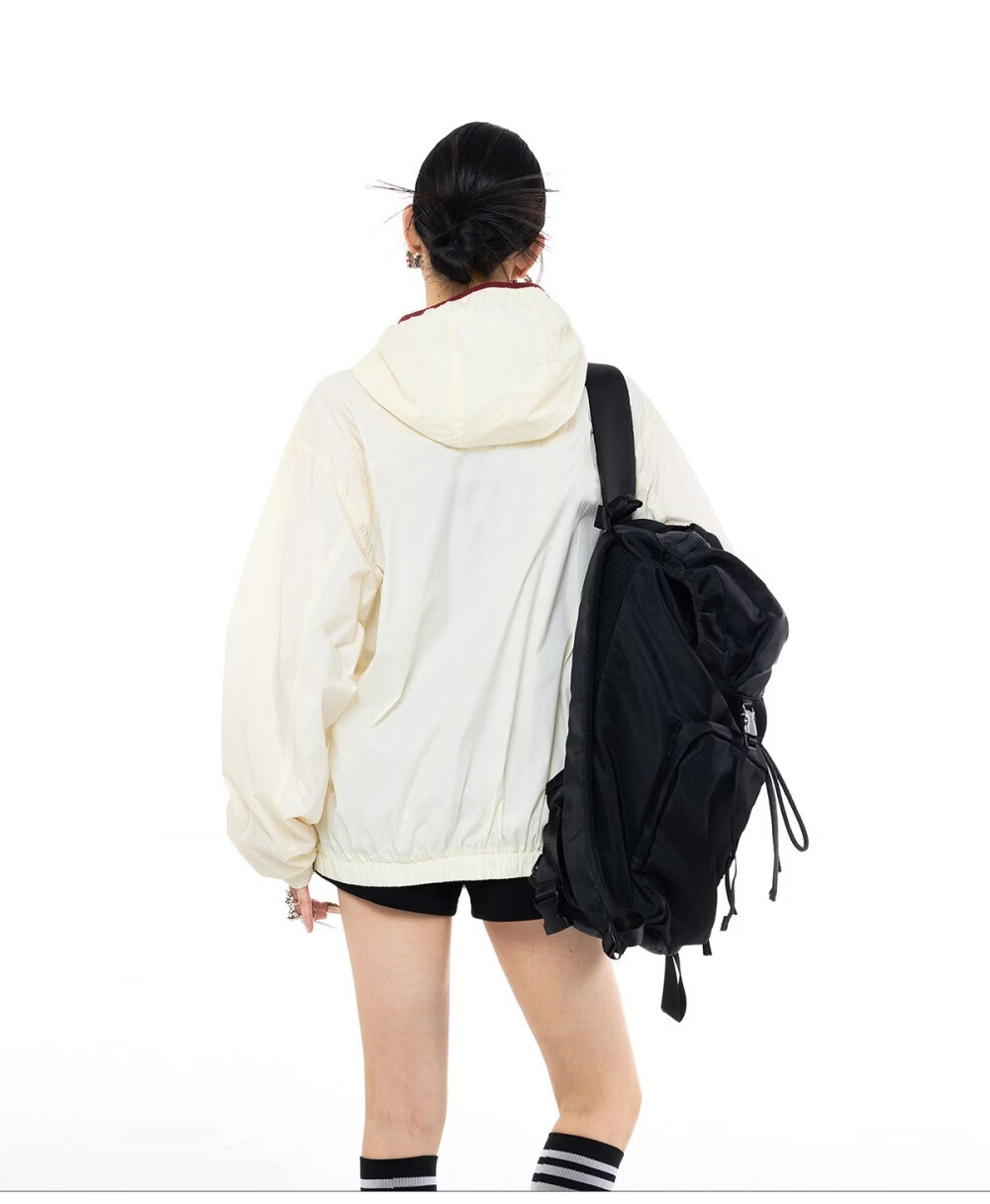 ICH MODE Colorblock Physical Sunscreen Jacket Women Spring Summer New Hooded UV Protection Coat Light Blue M 27