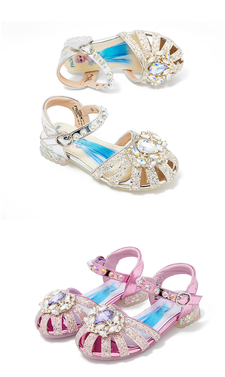 Disney Elsa Princess Girls Summer Sandals Crystal Shoes Fashion Performance Shoes Beige Size 32 12