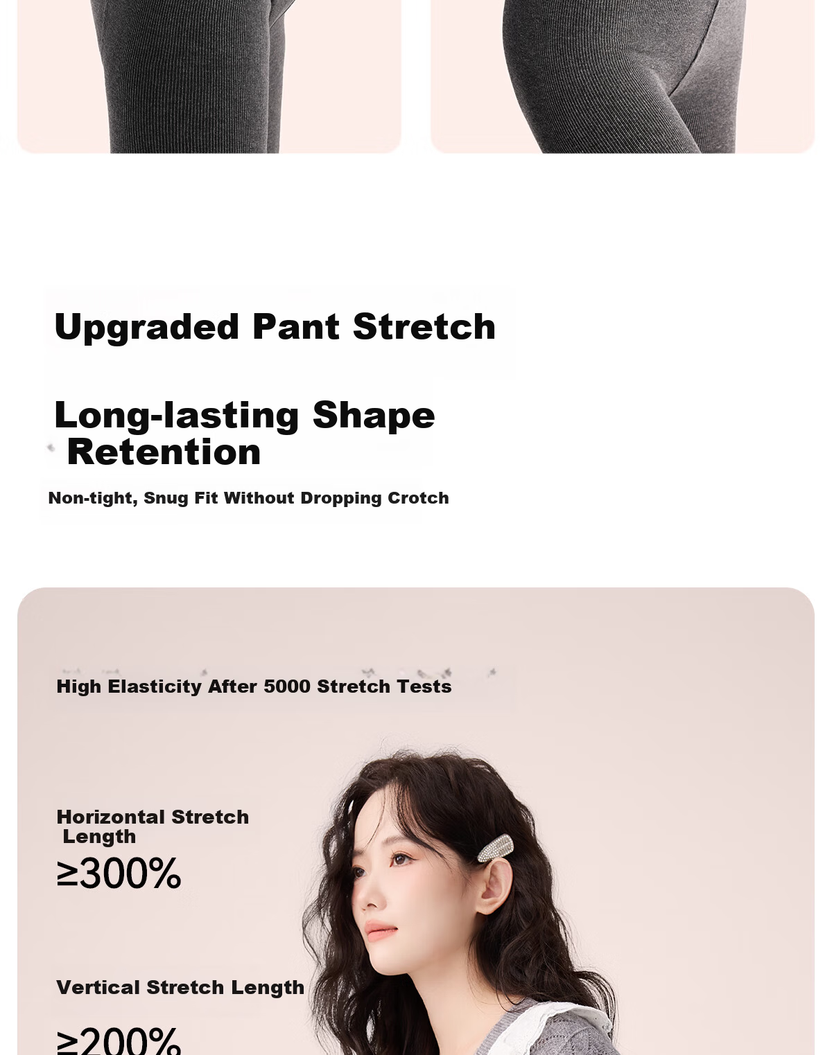 BONAS 26 New Women's Leggings with Fleece Lining, Bare-Leg Effect, Autumn And Winter Cotton Vertical Striped Thick Warm Slimming Tights 13