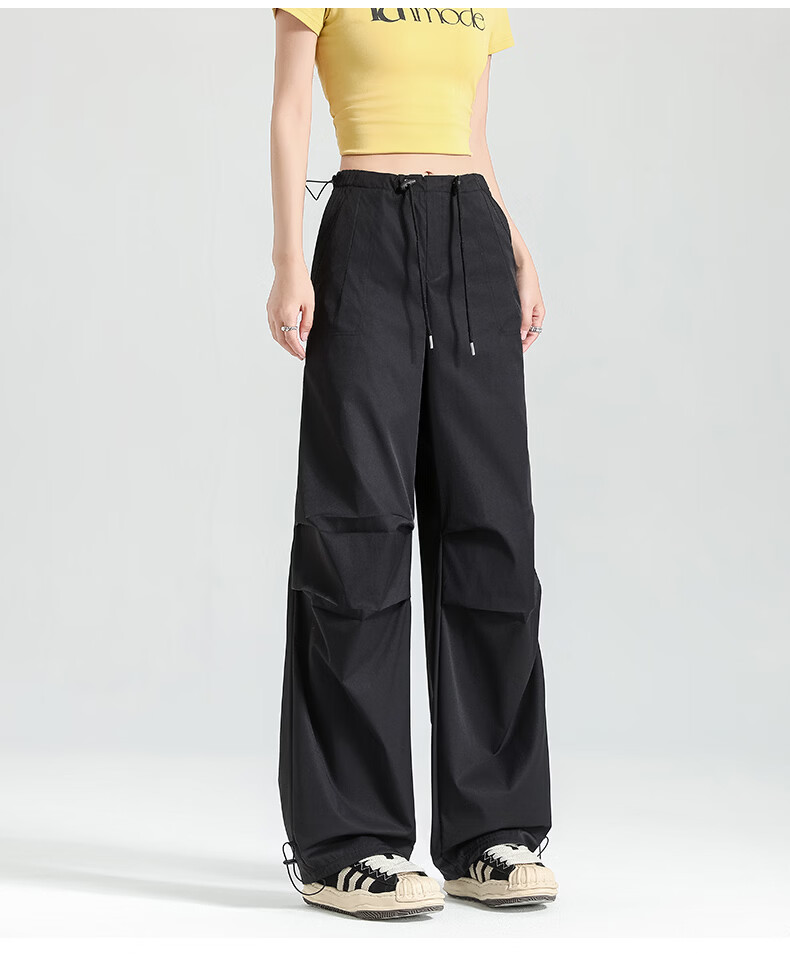 Langsha Women's American Style Parachute Work Pants Summer Thin Quick-Dry Sports Straight-Leg Sun-Protective Hiking Casual Wide-Leg Pants 28