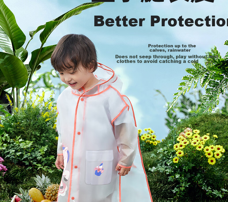 Betis Kids Raincoat Boys Girls Waterproof Rainwear Kindergarten Primary School Student Rain Poncho 17