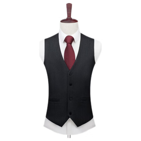 ROMON Wool Blend Men's Business Formal Suit Vest Black 4XL