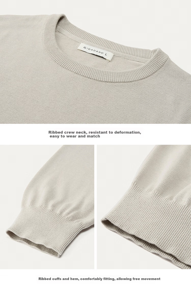 Giordano Men's Spring New Combed Cotton Solid Color Crew Neck Pullover Knitwear 18055610 20