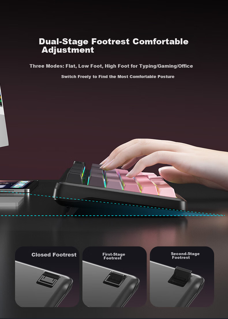 B.O.W Hangshi K980BDL Tri-mode Wireless Bluetooth Keyboard Compatible with Huawei Apple Wired Mechanical Feel Gaming Office Typing Female High Appearance 98 Keys Blackberry Pink 5